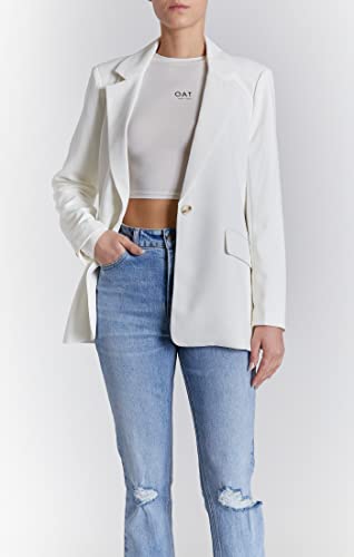 O A T NEW YORK Women's Plus Size Luxury Clothing Boyfriend Blazer with Front Button Closure, Versatile for Office Or Everday Wear, Off White, Large