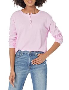 gap womens long sleeve waffle henley shirt, lavender pink, medium us