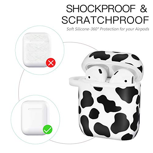 AirPods Case AIRSPO AirPods Case Cover for Apple AirPods Printed Silicone Protective Skin for Women, Girls with Bracelet Keychain/Accessories (Black/Cow)