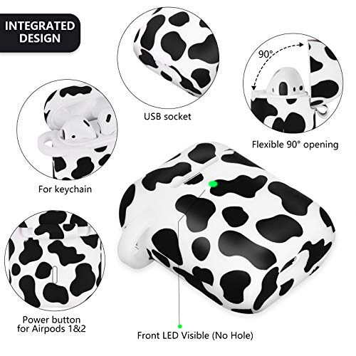 AirPods Case AIRSPO AirPods Case Cover for Apple AirPods Printed Silicone Protective Skin for Women, Girls with Bracelet Keychain/Accessories (Black/Cow)