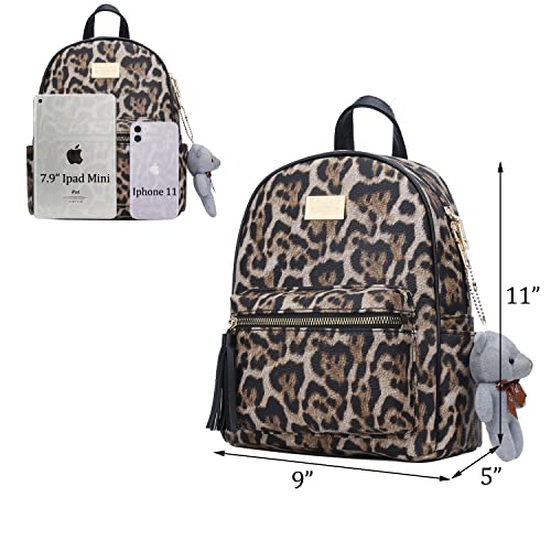 KKXIU Small Backpack Purse Synthetic Leather Quilted Mini Daypack For Women Fashion Ladies Bookbag With Tassel (Brown Leopard)