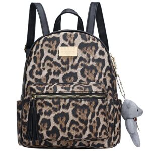 kkxiu small backpack purse synthetic leather quilted mini daypack for women fashion ladies bookbag with tassel (brown leopard)