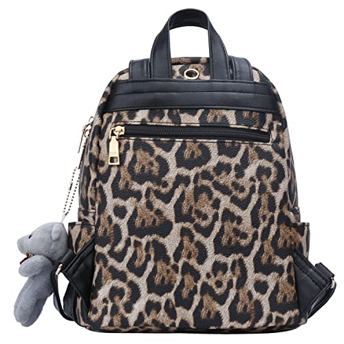 KKXIU Small Backpack Purse Synthetic Leather Quilted Mini Daypack For Women Fashion Ladies Bookbag With Tassel (Brown Leopard)