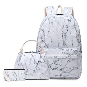 flymei marble backpack for girls, cute backpacks for school, bookbags for girls 15.6 inch lightweight teens backpack with lunch box, laptop backpack for school, girls backpacks