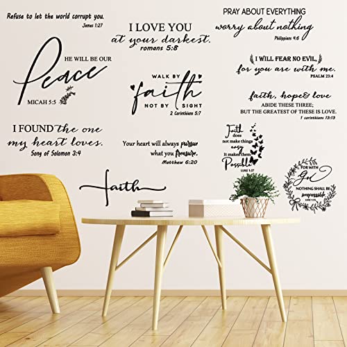 12 Styles Bible Verse Wall Decals Inspirational Wall Decals Peel and Stick Vinyl Christian Wall Decal Prayer Wall Decor Butterfly Quotes Wall Decor Stickers Wall Art Sticker for Bedroom (Black)