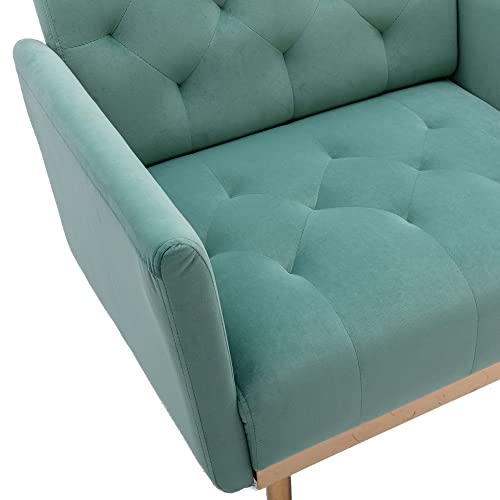 JOYBASE Velvet Accent Chair, Velvet Armchair, Mid Century Modern Chair with Metal Legs, Tufted Accent Chair, Comfy Reading Chair, Arm Chair for Living Room, Bedroom (Mint Green)