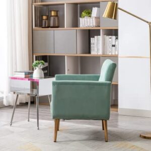 JOYBASE Velvet Accent Chair, Velvet Armchair, Mid Century Modern Chair with Metal Legs, Tufted Accent Chair, Comfy Reading Chair, Arm Chair for Living Room, Bedroom (Mint Green)