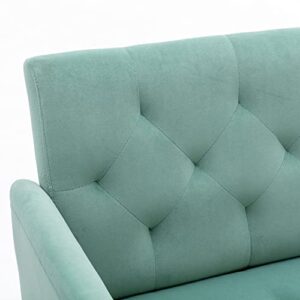 JOYBASE Velvet Accent Chair, Velvet Armchair, Mid Century Modern Chair with Metal Legs, Tufted Accent Chair, Comfy Reading Chair, Arm Chair for Living Room, Bedroom (Mint Green)