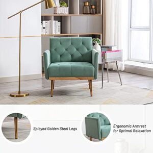 JOYBASE Velvet Accent Chair, Velvet Armchair, Mid Century Modern Chair with Metal Legs, Tufted Accent Chair, Comfy Reading Chair, Arm Chair for Living Room, Bedroom (Mint Green)