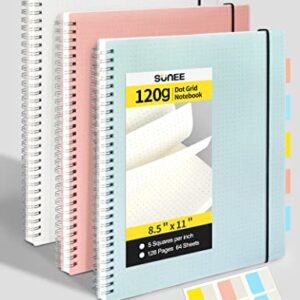 SUNEE Dotted Journal Spiral Notebook - Large Spiral Bullet Journals, 8.5" x 11", 120gsm Thick Dotted Paper, 3 Pack Dot Grid Notebook Giftable Journal for Women for School, Office, Artist Writing/Drawing, 64 Sheets, Blue, Pink, Transparent