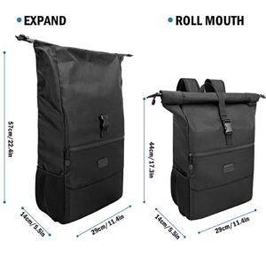 Noozion Roll Top Backpack 17 inch Durable Rolltop Daypack Casual Rucksack Bag Large Travel Laptop Bag