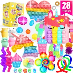 sunnerly fidget toys, 28 pack sensory toy set bulk stocking stuffers carnival treasure box classroom prizes gifts party favors for kids adults boys girls, stress relief anxiety relief autism autistic