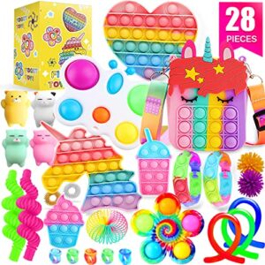 SUNNERLY Fidget Toys, 28 Pack Sensory Toy Set Bulk Stocking Stuffers Carnival Treasure Box Classroom Prizes Gifts Party Favors for Kids Adults Boys Girls, Stress Relief Anxiety Relief Autism Autistic