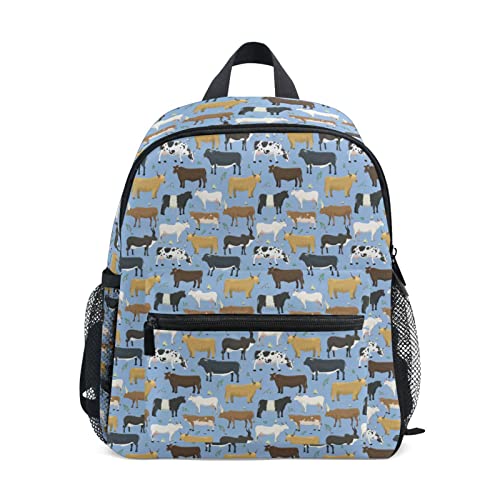 Aflyko Kids Backpack Bull Cattle Cow Daycare Kindergarten Daypack Toddler Travel Girls Boys Waterproof Preschool Bag 10" × 4" × 12"