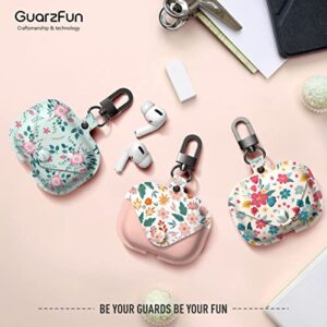 GuarzFun Leather Airpod Pro Case for Women, Case with Secure Snap Closure Keychain (Pink)