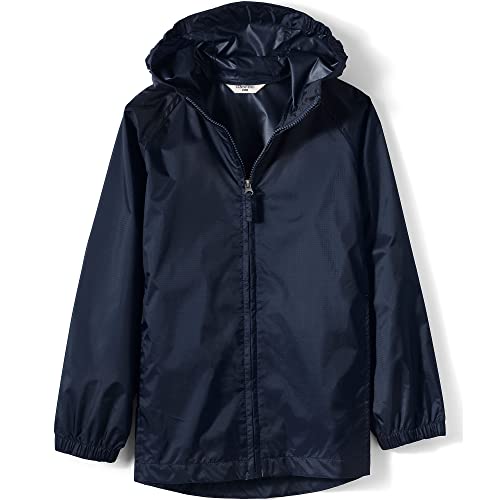 Lands' End School Uniform Kids Packable Rain Jacket Medium Classic Navy