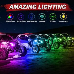 Lumimotor 8 Pods RGB LED Rock Lights Bluetooth App/Remote Control Music Voice Flashing Timing Modes Multicolor Car Underglow Light Kit for Truck Pickup UTV ATV Side by Side Golf Cart Boat