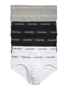 calvin klein men's cotton stretch 7-pack hip brief, 3 black, 2 grey heather, 2 white, medium