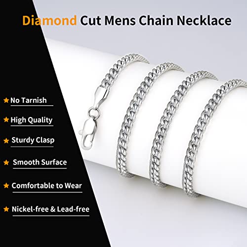 Jewlpire Silver Chain for Men Women Boys - Diamond Cut Miami Mens Cuban Link Chain Necklace 4mm Mens Chain 18K Gold Plated/316L Stainless Steel Hip-Hop Style Sturdy & Shiny 20 Inch - with Gift Box