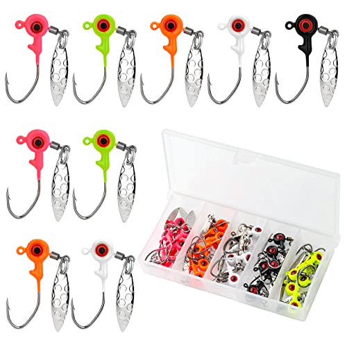 SAVITA 25pcs Fishing Jig Heads 1/32oz with Plastic Case, High-Carbon Steel Fishing Jig Hooks Jighead Hooks Crappie Jigs for Bass Freshwater and Saltwater Fishing Lovers (5 Colors)