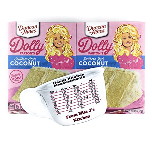 Duncan Hines Moist Coconut Cake Mix - Southern Style (2 Boxes) With Miss J’s Handy Kitchen Measurements Conversion Chart for Refrigerator