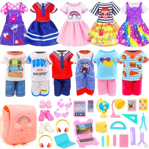 5.3 Inch Doll Clothes and Accessories 4 Outfits 4 Dresses 3 Shoes with 22 School Supplies for Chelsea Doll Clothes Set