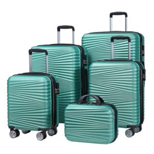 leaves king luggage 5 piece sets, hard shell luggage set expandable carry on luggage suitcase with spinner wheels durable lightweight travel set for men women(14/18/20/24/28, green)