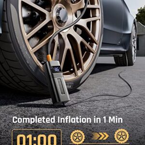 Tire Inflator Portable Air Compressor 38L/min Super Fast Inflate RYSEAB 12V DC Air [pump] for [Car] Tires[Powerful & Small][Car] Tire Pump LED Light for Ball Moto Bike