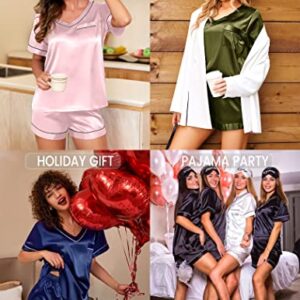 Ekouaer Satin Pajama Set Women Short Sleeve Silk Pajama Set 2 Piece Lightweight Lounge Sets with Pants Black Large