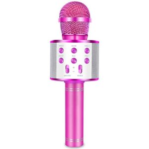 ijo handheld bluetooth karaoke microphone-birthday fun singing toys for kids age 3 4 5 6 7 8 9 10 years old girls and boys(rose red)