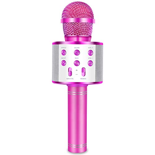 IJO Handheld Bluetooth Karaoke Microphone-Birthday Fun Singing Toys for Kids Age 3 4 5 6 7 8 9 10 Years Old Girls and Boys(Rose Red)