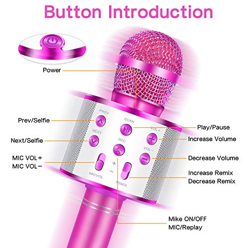 IJO Handheld Bluetooth Karaoke Microphone-Birthday Fun Singing Toys for Kids Age 3 4 5 6 7 8 9 10 Years Old Girls and Boys(Rose Red)