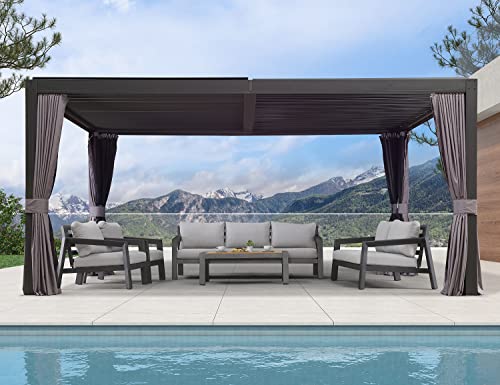 PURPLE LEAF Outdoor Louvered Pergola 12' × 16' Adjustable Metal Roof Hardtop Gazebo