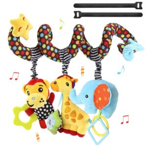 car seat toys baby toys 0-3 months infant toys, newborn toys baby spiral stroller toys, baby toys 0-6 months for crib mobile bassinet with music rattles teether for 0 3 6 9 12 boys girls (2 velcro)