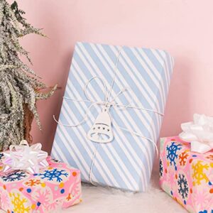 MAYPLUSS Christmas Reversible Wrapping Paper Jumbo Roll - 30 Inches x 100 Feet - Pink Snowflakes and Blue Stripe Design