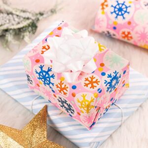 MAYPLUSS Christmas Reversible Wrapping Paper Jumbo Roll - 30 Inches x 100 Feet - Pink Snowflakes and Blue Stripe Design