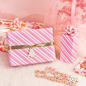 MAYPLUSS Christmas Reversible Wrapping Paper - Mini Roll - 17 Inch X 32.8 Feet- Pink Design (47.3 sq.ft.ttl)