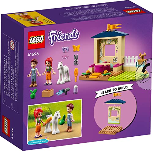 LEGO Friends Pony-Washing Stable 41696 Horse Toy with Mia Mini- Doll, Farm Animal Care Set, Gift Idea for Kids, Girls and Boys 4 Plus Years Old