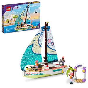 lego friends stephanie's sailing adventure toy boat set 41716, sailboat building toy with island, drone, and 3 mini figures, creative sailing gift for kids, girls, boys age 7+ years old