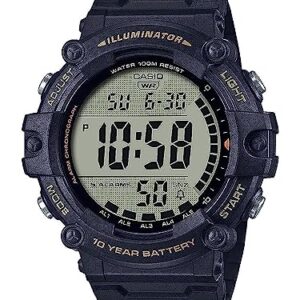 Casio Illuminator Extra Long Strap 10-Year Battery 100 M Water Resistant 5-Alarm w/Countdown Timer Men's Digital Watch, Black, AE-1500WHX-1AVCF