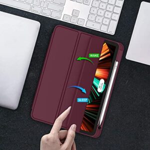 ZryXal New iPad Pro 12.9 Inch Case 2022/2021/2020(6th/5th/4th Gen) with Pencil Holder,Smart iPad Case [Support Touch ID and Auto Wake/Sleep] with Auto 2nd Gen Pencil Charging (Wine)