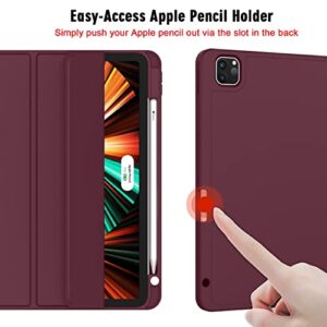 ZryXal New iPad Pro 12.9 Inch Case 2022/2021/2020(6th/5th/4th Gen) with Pencil Holder,Smart iPad Case [Support Touch ID and Auto Wake/Sleep] with Auto 2nd Gen Pencil Charging (Wine)