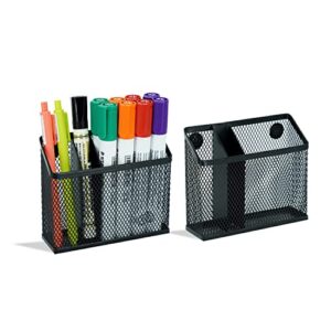 neudeco magnetic pen holder,magnetic storage basket for refrigerator, locker, magnetic dry erase marker holder for whiteboard, pack 2 (black)