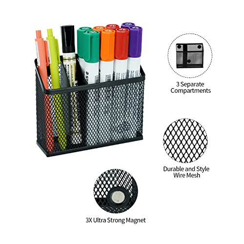 Neudeco Magnetic Pen Holder,Magnetic Storage Basket for Refrigerator, Locker, Magnetic Dry Erase Marker Holder for whiteboard, Pack 2 (Black)