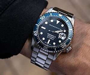 MOMENTUM Men's Aquamatic IV Automatic Dive Watch | 200M Water Resistance | Sapphire Crystal | Glass Back | SuperLuminova Luminous | Self-Winding (Black Dial | Hyper Rubber Band)