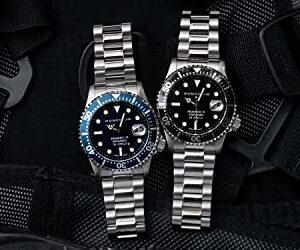 MOMENTUM Men's Aquamatic IV Automatic Dive Watch | 200M Water Resistance | Sapphire Crystal | Glass Back | SuperLuminova Luminous | Self-Winding (Black Dial | Hyper Rubber Band)