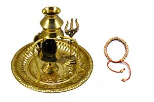 m francisco shiva ling lingam shivling prayer statue brass stand with thali + hare ram hare krishna tulsi bracelet