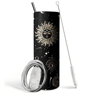 ceovfoi goth moon tumbler with lid and straw, sun and moon cup gothic coffee travel mug,20 oz witch tumbler cup,witchy gifts for women goth decor halloween decor witch stuff for women