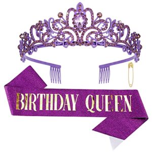 cieher purple birthday sash & queen crown kit, purple birthday decorations, purple crown, purple tiara, purple crowns for women girls, purple birthday crown tiara, birthday crown and sash, purple birthday gifts for women, purple happy birthday, 16th 18th
