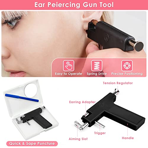 Professional Ear Piercing Gun Kit, Multi Purpose Ear Piercing Kit Nose Piercing Tools Set with 230 Pcs Stainless Steel Stud Earrings and Earrings Backs for Salon and Home Piercing